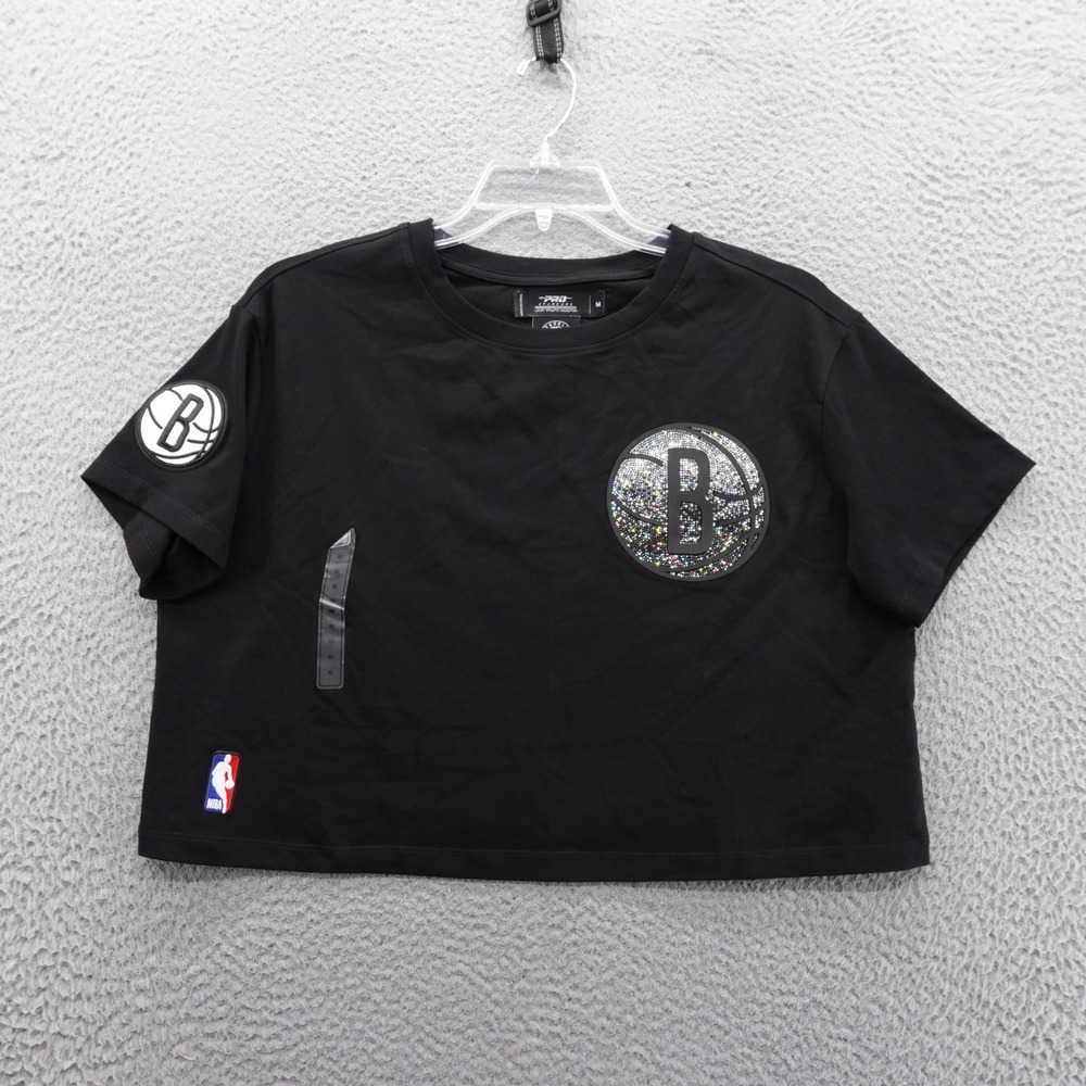 Pro Standard Brooklyn Nets NBA Womens Medium Black Rhinestone Crop T Shirt NEW